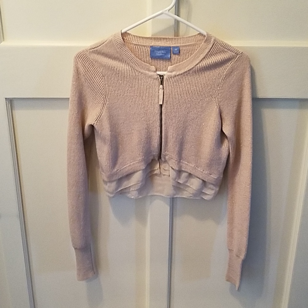 Metallic peach dressy cardigan with zip closure